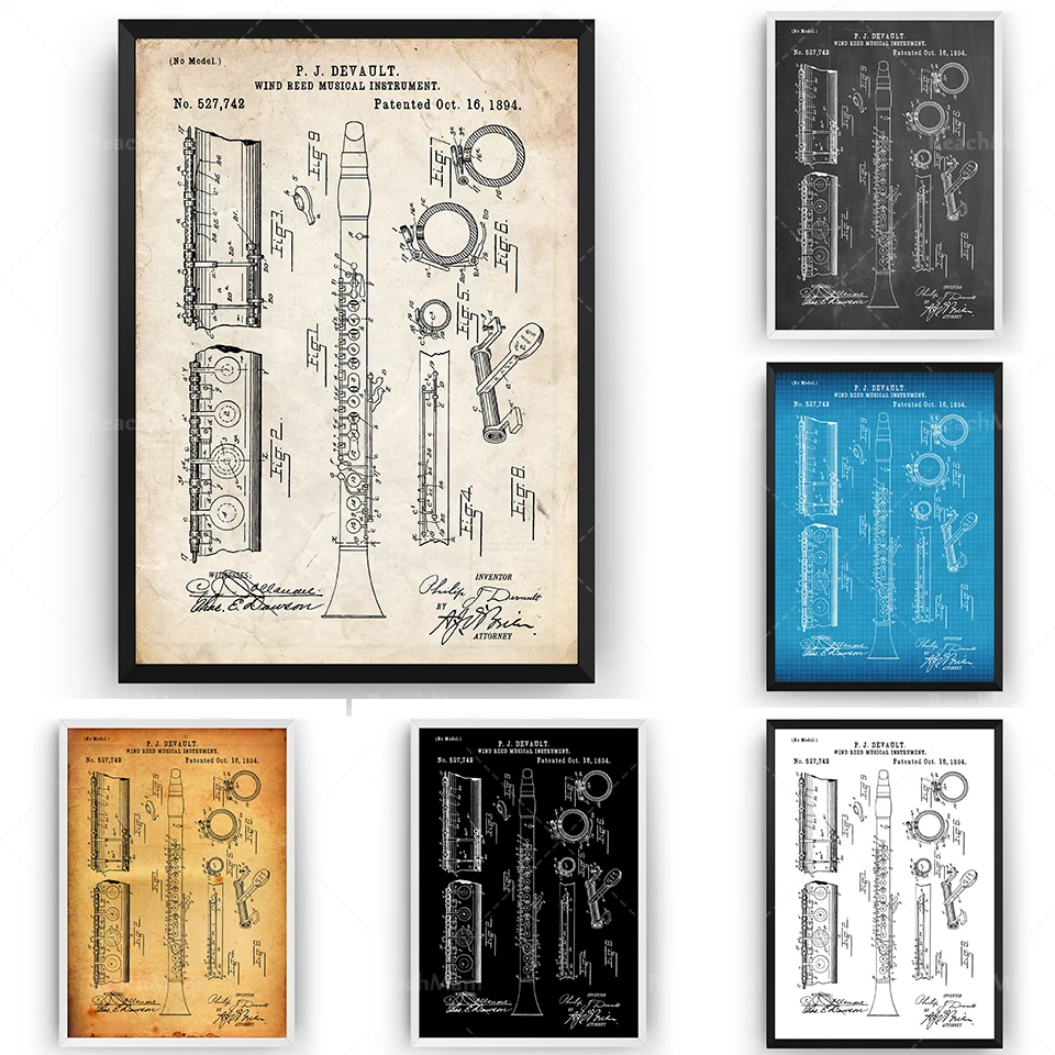 Clarinet 1894 Patent Print Wall Art Poster Music Teacher Blueprint Gifts