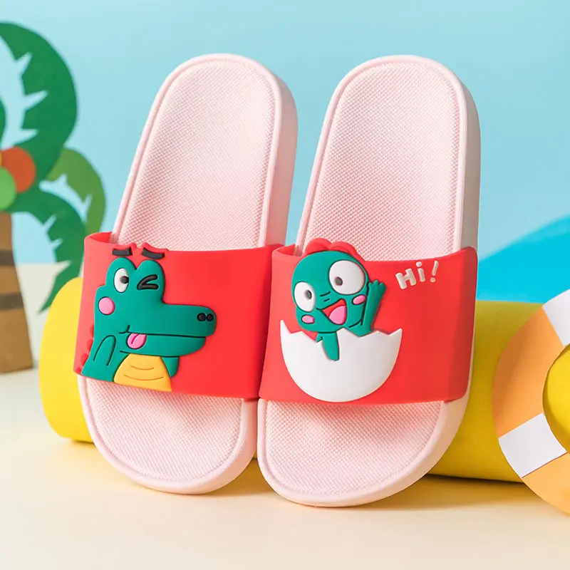 Green Crocodile Cartoon Children Slippers Summer Non-Slip Home Indoor Slippers PVC Cute Kids Shoes Light Comfort Bathroom Shoes