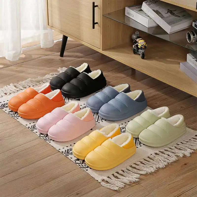 2024 New Women Home slippers EVA Light weight Waterproof slippers outdoor warm cotton Plush soft platform shoes for winter