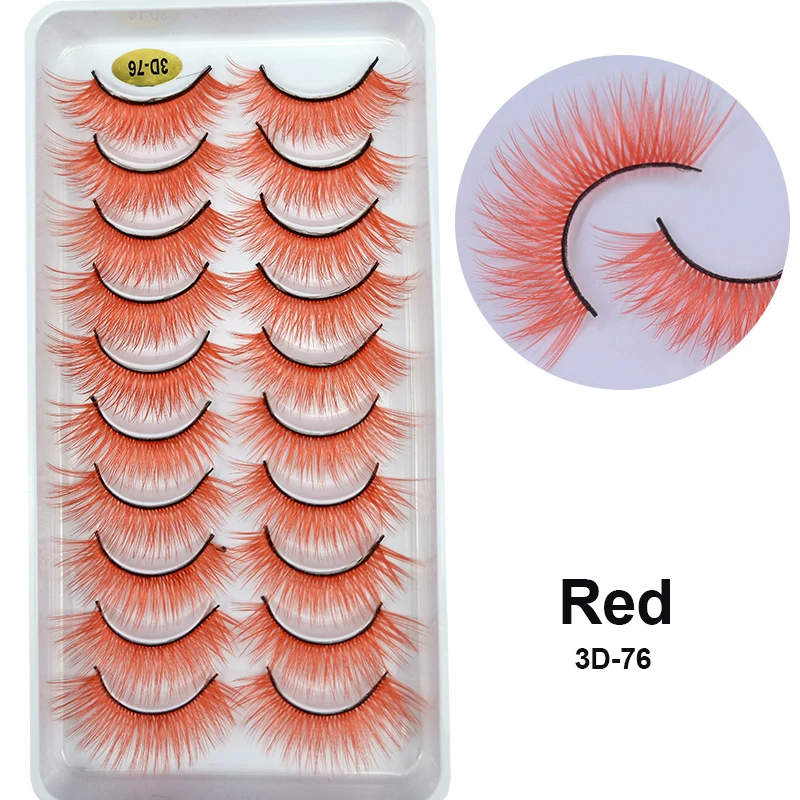 10Paris/Lot Rainbow Colorful Mink False Eyelashes White Bulk Red Purple Blue Colors Fake Lashes for Dolls Cosplay Makeup Cilias