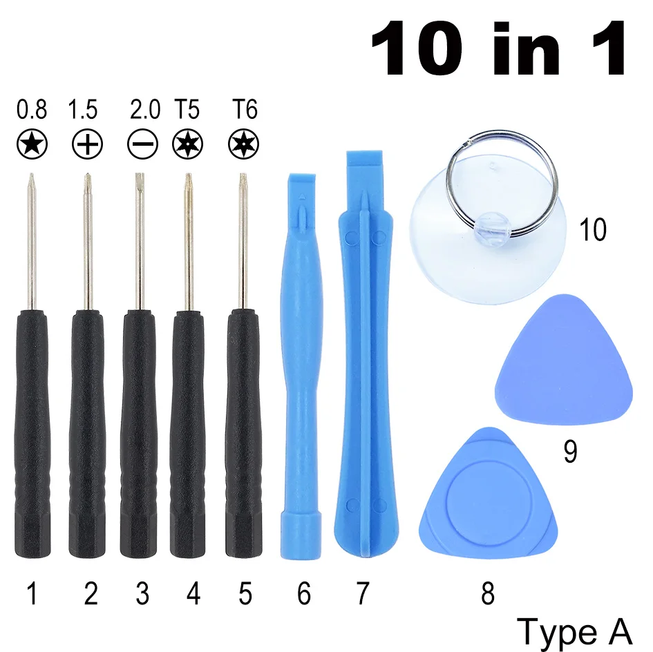 10/11 in 1 Opening Tools Kit , Pry Repair Tool 0.8 Pentalobe Phillips Screwdriver for iPhone Samsung Galaxy 300sets/lot