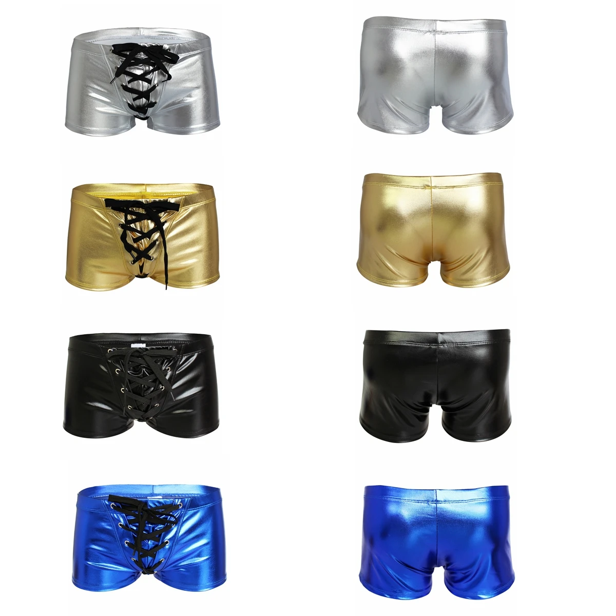 Men Erotic Sex PU Leather Strappy Boxer Lingerie Sexy PVC Latex Underpants Club Wear Shorts Wetlook Patent Underwear Male Boxers