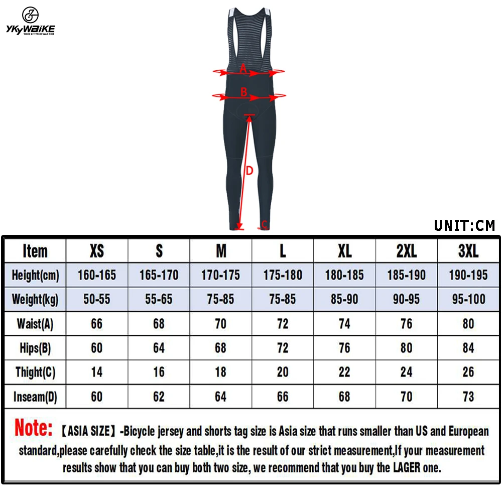 YKYWBIKE Winter MEN\'S Cycling Bib Long Pants Winter Tights with pad Warm Cycling Bib Trousers Thermal Fleece Mountain Bike Pants