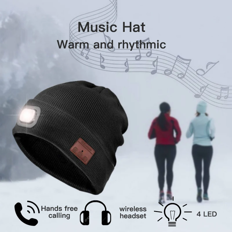 Knitted Hat With LED Bluetooth Headset Wireless Hooded Headset Smart Headset Music Knitted Built-in Microphone Cap