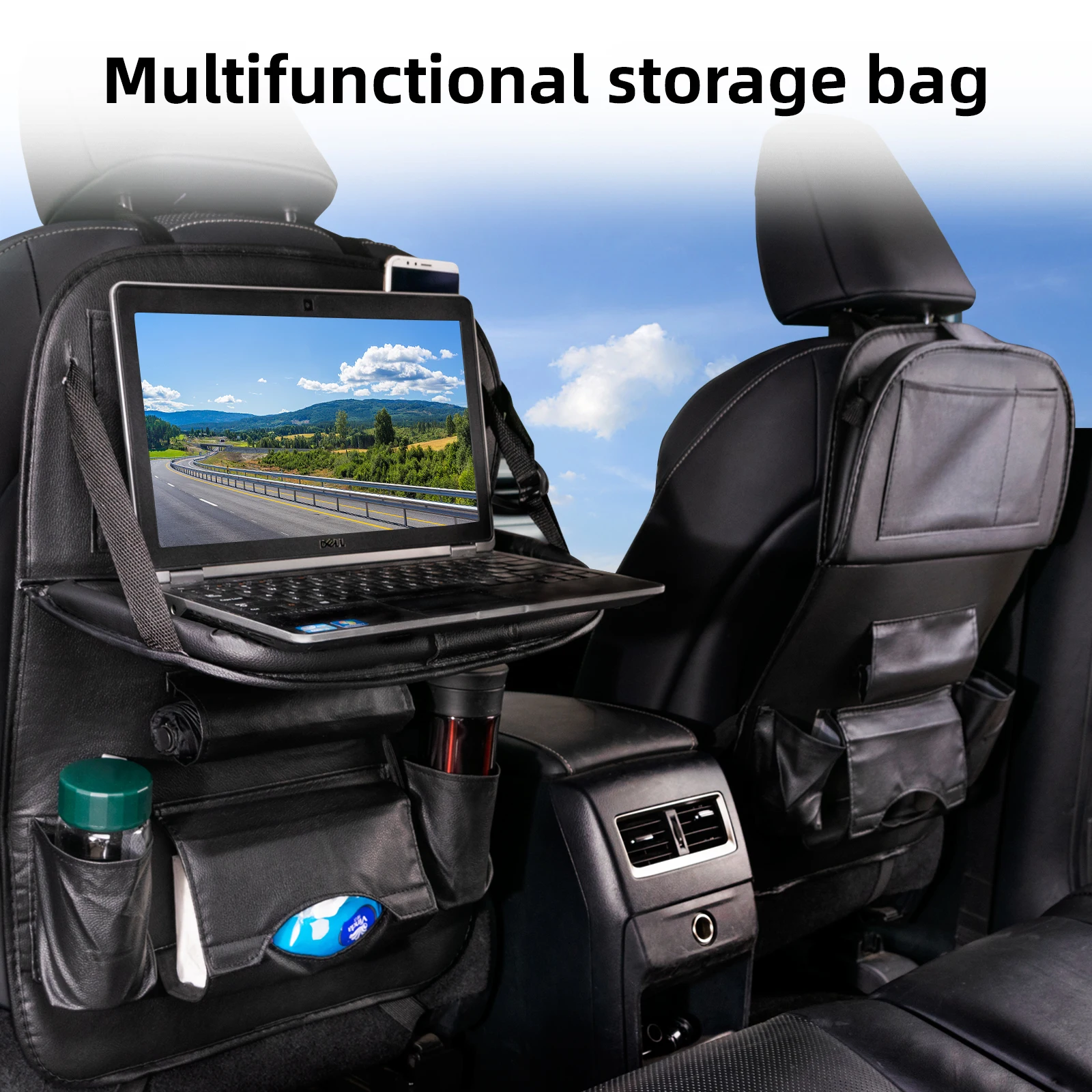 Leather Pad Bag Car Seat Back Organizer Foldable Table Tray Travel Storage Bag Drink Holder Dining Table Storage Cover Protector