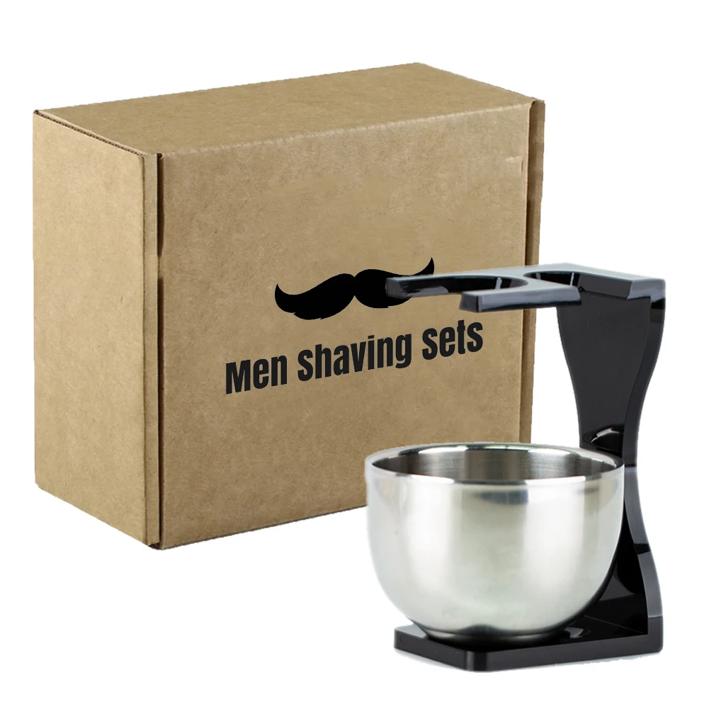 Durable Shaving Stand and Bowl Set,Acrylic Shaving Stand Holder Stainless Steel Shave Brush Bowl Mug Soap Dish for Men Wet Shave