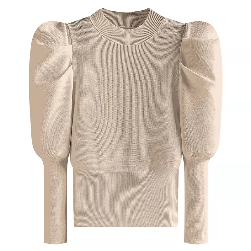 

Укороченный свитер, Женский пуловер с пышными рукавами, новинка 2022, осенняя корейская мода, свитеры с длинным рукавом и круглым вырезом, женская одежда, черный