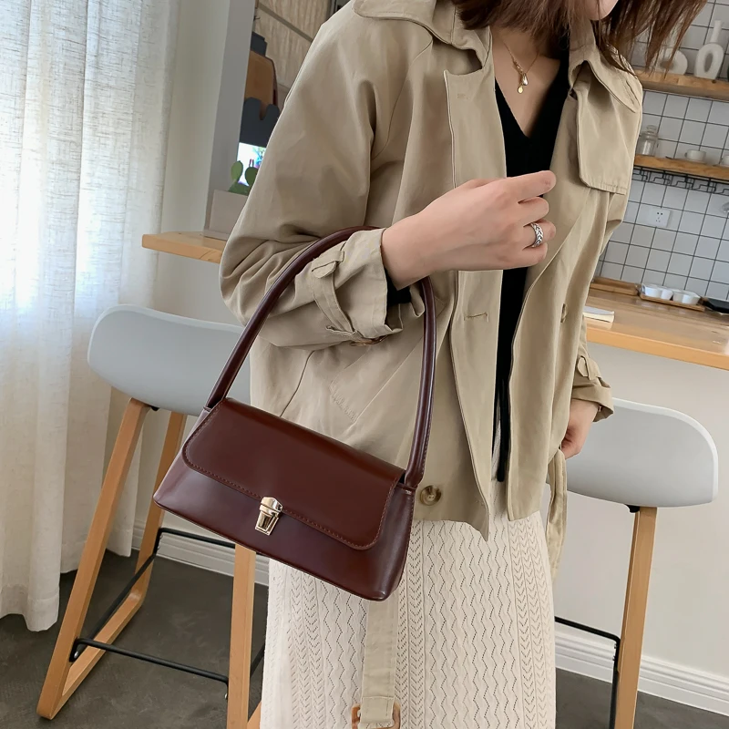 Solid Color PU Leather Handbags For Women 2021 Shoulder Bag Female Small Elegant Totes Lady Handbag Luxury Hand Bag