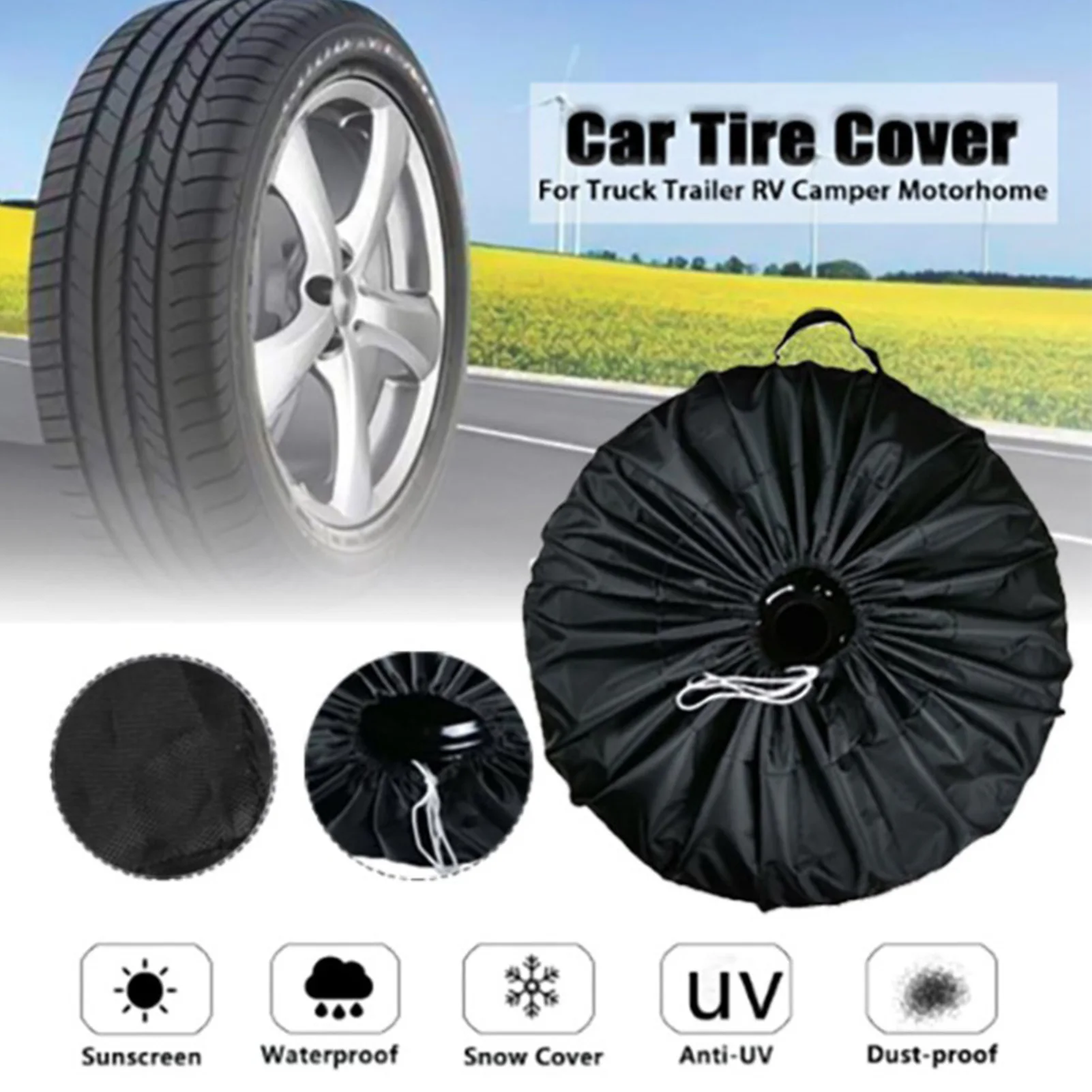 S/L All Black Tire Case Tire Protection Cover Waterproof Car Lightweight Tyre Spare Cover Uv-Proof Wheel Protective Storage Bags