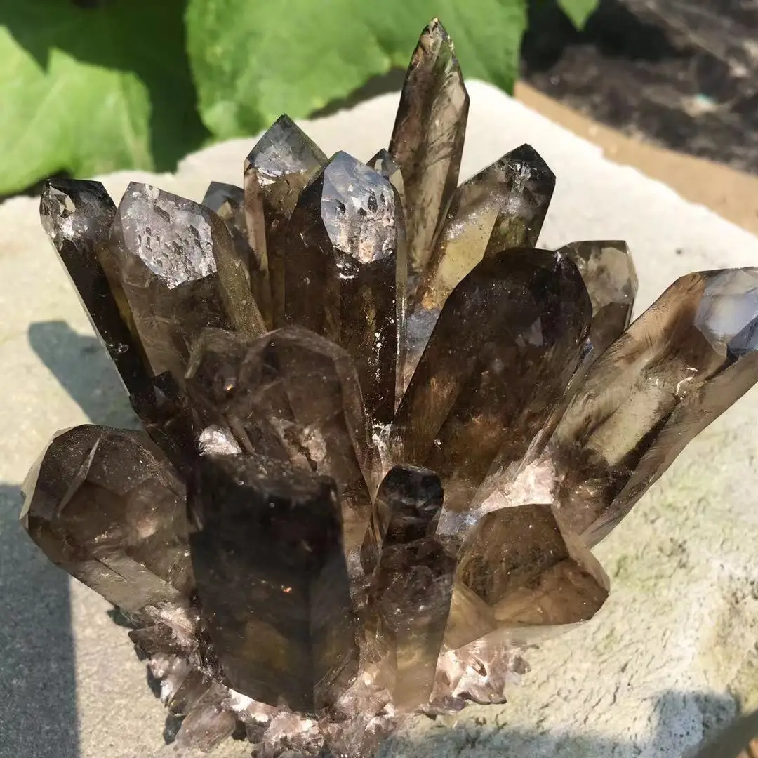 Rare Beatiful natural tea color Tibetan Ghost phantom Quartz Crystal Cluster Specimen