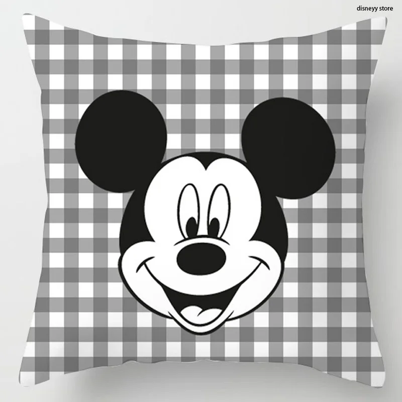 Disney Cartoon Cushion Cover Black And White Plaid Mickey Mouse Car Cushion  sequin pillow case  pillow cover