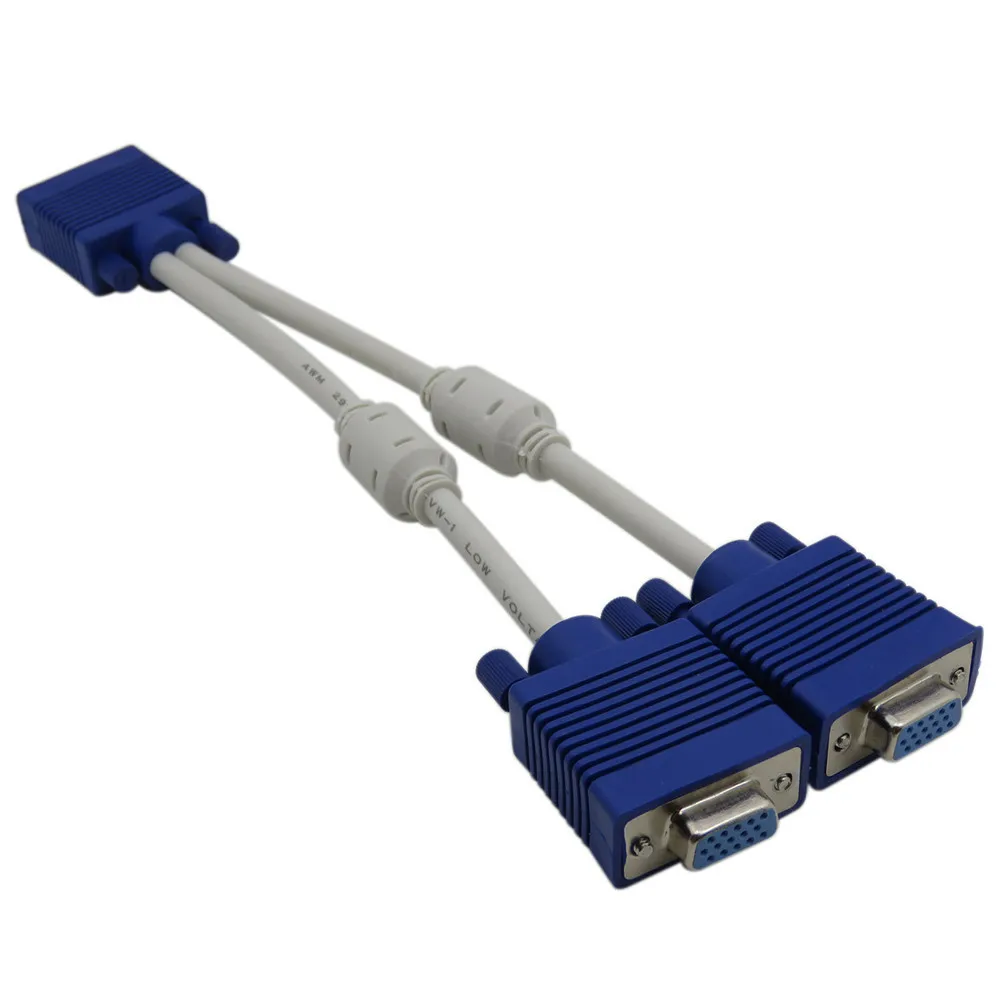 high quality 1 computer to dual 2 monitor vga splitter cable video Y splitter 15 pin two ports vga male to female 25CM