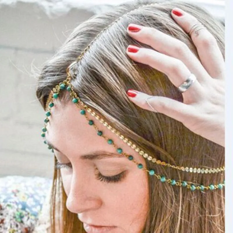 Vintage handmade beaded sequins with multi-layered hair tie chains