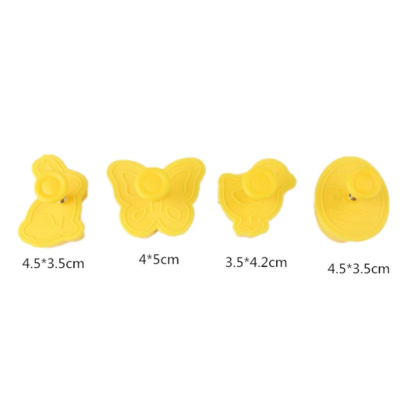 4Pcs/Set Easter Biscuit Cookie Cutter Egg Rabbit Chick Butterfly Plastic Plunger Fondant Pastry Set Mold Decor Baking Tools