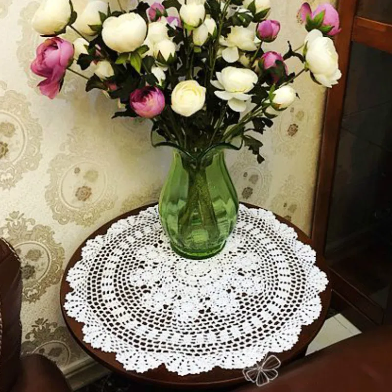 

Handmade Crochet White Lace Tablecloth Retro Embroidery Flower Table Cover Lampshade Bedroom Balcony Coffee Dining Decor