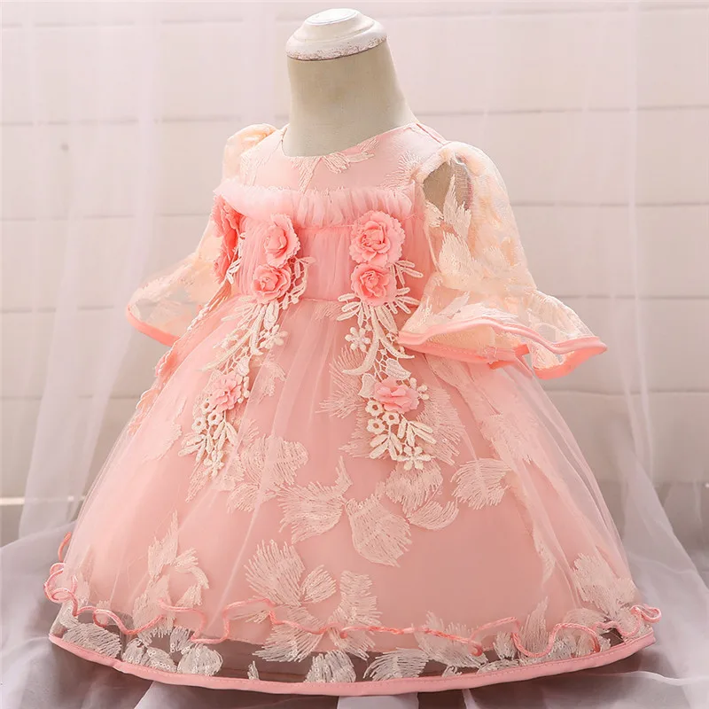 Vestidos adorables de flores para niñas, vestido de desfile de encaje hecho a mano con apliques de flores en 3D, ropa para niñas hasta la rodilla