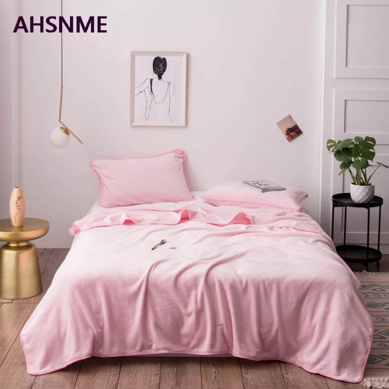 AHSNME Pink Thick Coral Blanket Solid Color Mink Velvet Blanket Soft Sofa Throw Multi Size High Quality Rug Drop Ship