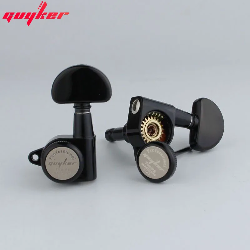 1 Set GUYKER 3R3L Upgraded Version Black Rear Locking Tuners Guitar Tuning Pegs Machine Head 1:21 For LP SG Guitar