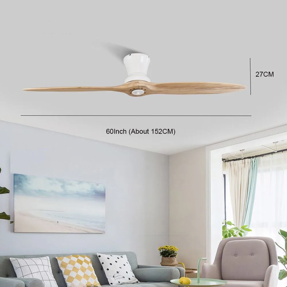 60 Inch 2pcs Blades Wood Ceiling Fans Nordic American Style DC Fans With Light or Without Lights For  Dining Living Room Bedroom