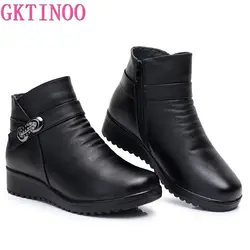 GKTINOO Fashion Winter Female Shoes Women's Leather Ankle Flat Boots Comfortable Thick Plush Warm Snow Boots Mother Booties