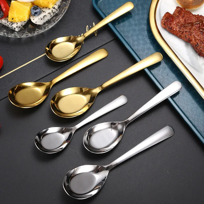 3 Sizes Stainless Steel Spoon Household Tableware Rice Soup Ice Cream Spoons Ladle for Kids Tablespoons Kitchen Utensils