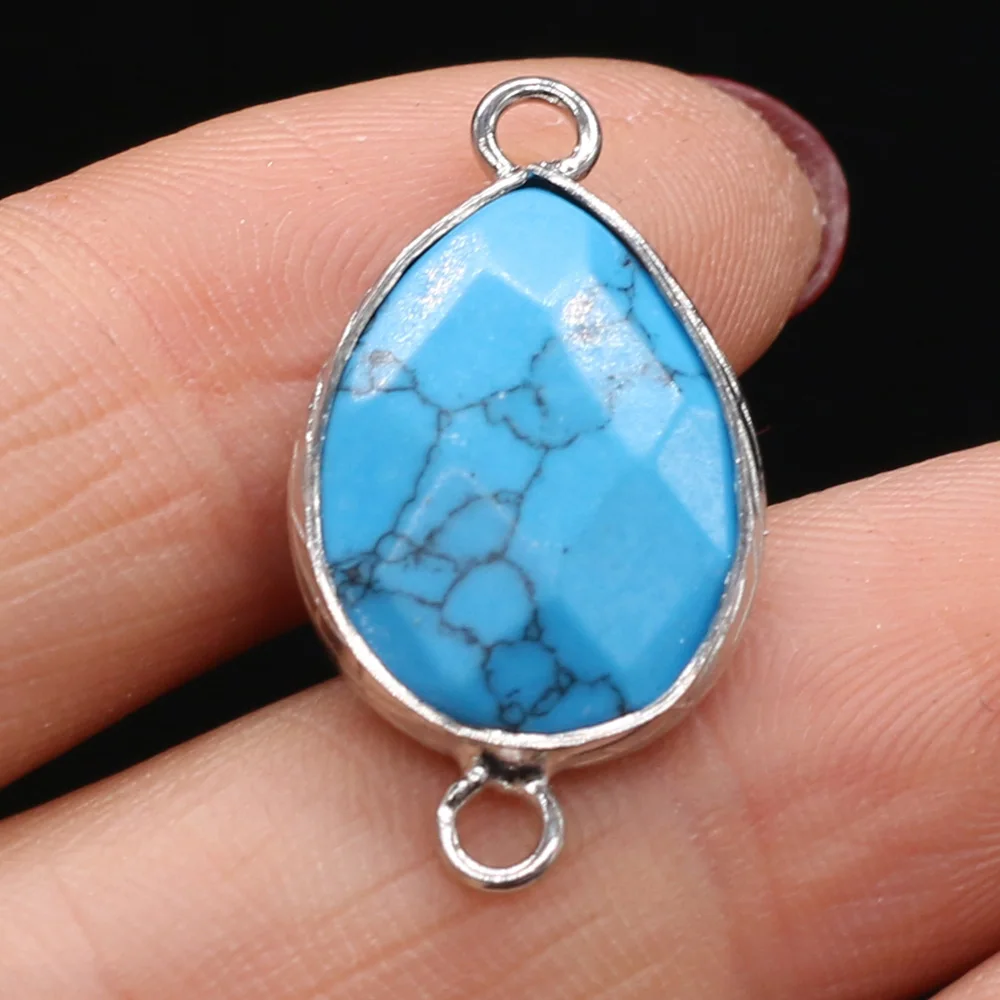 2pcs Natural Stone Agates Crystal Blue Sand White Jades Charm Connector Pendant Double Hole Jewelry Making Necklace Size 14x27mm