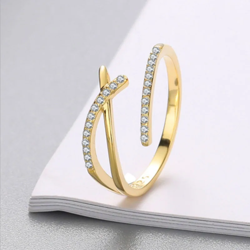 

VENTFILLE Silver Gold Color Rings for Women Girl Gift Elegant Micro Crystal Cross Party Jewelry 925 Stamp Dropshipping