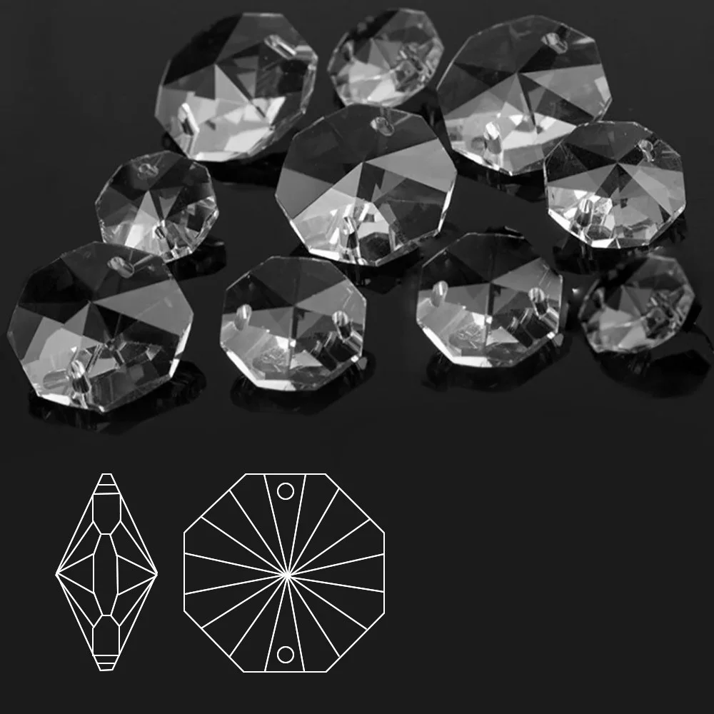 8mm ~ 30mm octágono facetado 2 furos cristal vidro prisma conectores soltos pingentes contas para fazer jóias faça você mesmo cortinas