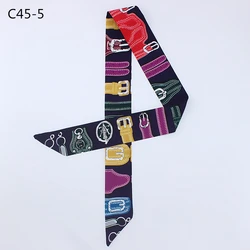 Hot sale women's summer silk scarf belt head printing luxury brand ladies satin turban wrap handbag handle ribbon headband MQ57