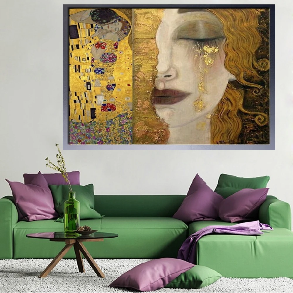 The Kiss and Golden Tears by Gustav Klimt Abstract Wall Art Painting Famous Oil Reproductions on Canvas Home Decor Handmade