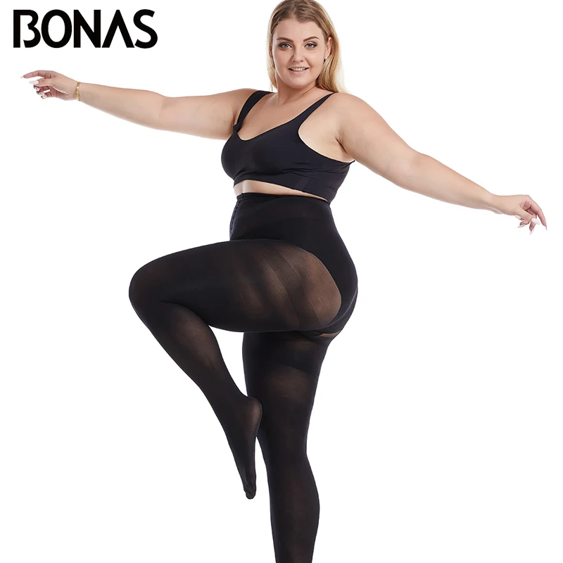 BONAS Spring 60D Tights  XXXL Pantyhose Elasticity Resistant Women Sexy Extra Plus Size Black Stockings 110kg  Collant Femme