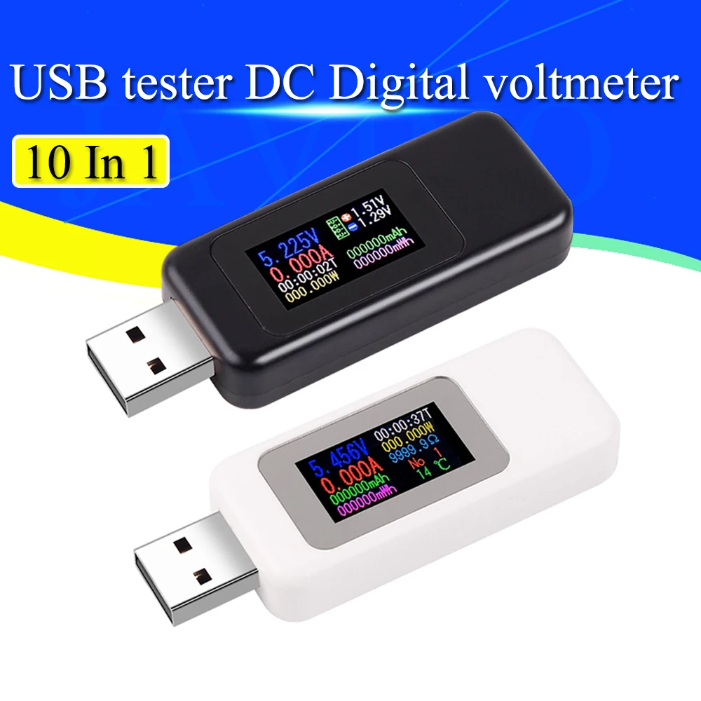 10 in 1 DC USB Tester Current 4-30V Voltage Meter Timing Ammeter Digital Monitor Cut-off Power Indicator Bank Charger