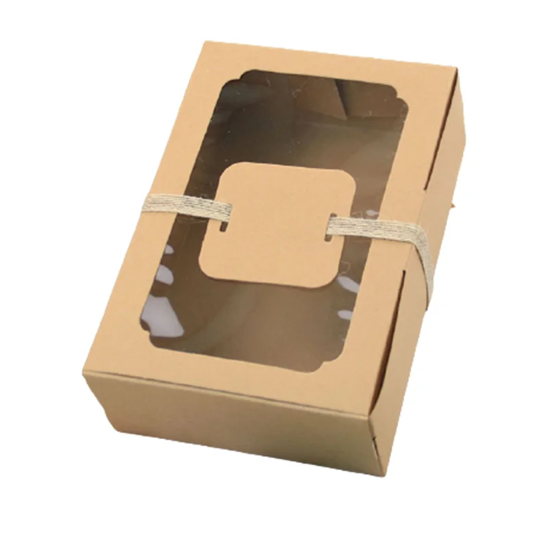 12Pcs Kraft Paper Packing Box With Transparent Window Candy Cake Boxes Wedding Party Cookie Favor Gifts Box Baby Shower Decor