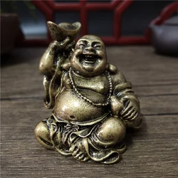 Cor de bronze dinheiro rindo buda estátua ornamentos resina feng shui chinês maitreya buda escultura estatuetas decoração para casa