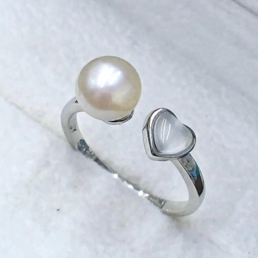 

Heart Style 925 Sterling Silver Adjustable Ring Settings Findings Mountings Parts for Pearl Corals Jade Crystal, 5pcs/lot