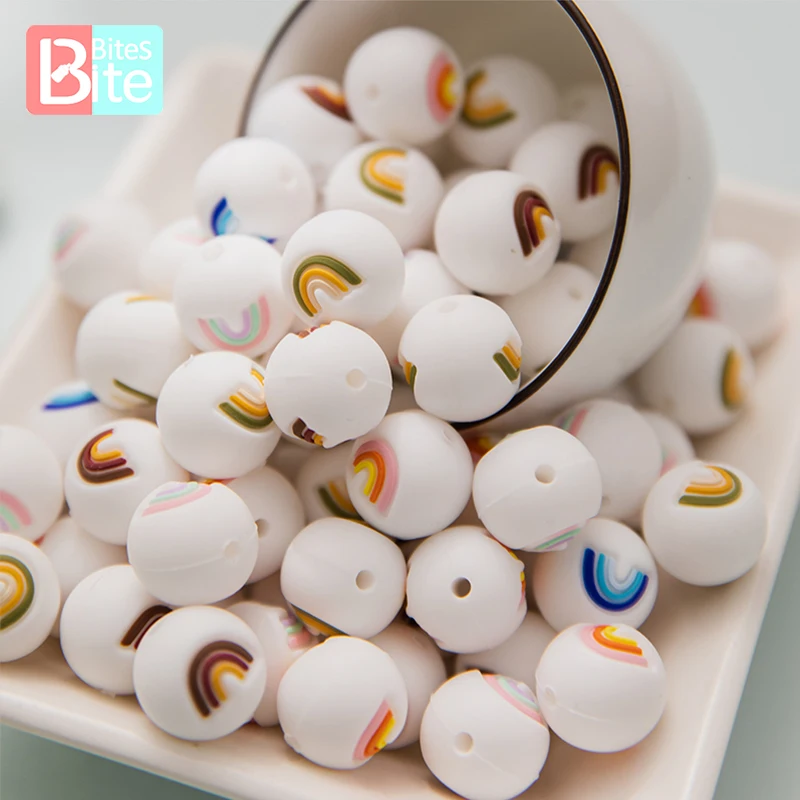 

Bite Bites New 15mm 20pc Silicone Round Beads Rainbow Diy Pacifier Chain For Newborn Accessories Baby Health Teethers Baby Goods