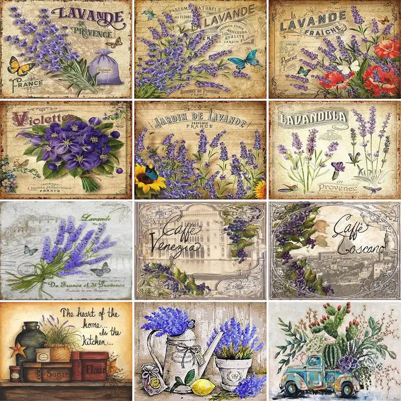 GATYZTORY 5D Diamond Painting Lavender poster Square/Round Embroidery Cross Stitch Kit Painting Mosaic DIY Home Decoration Gift