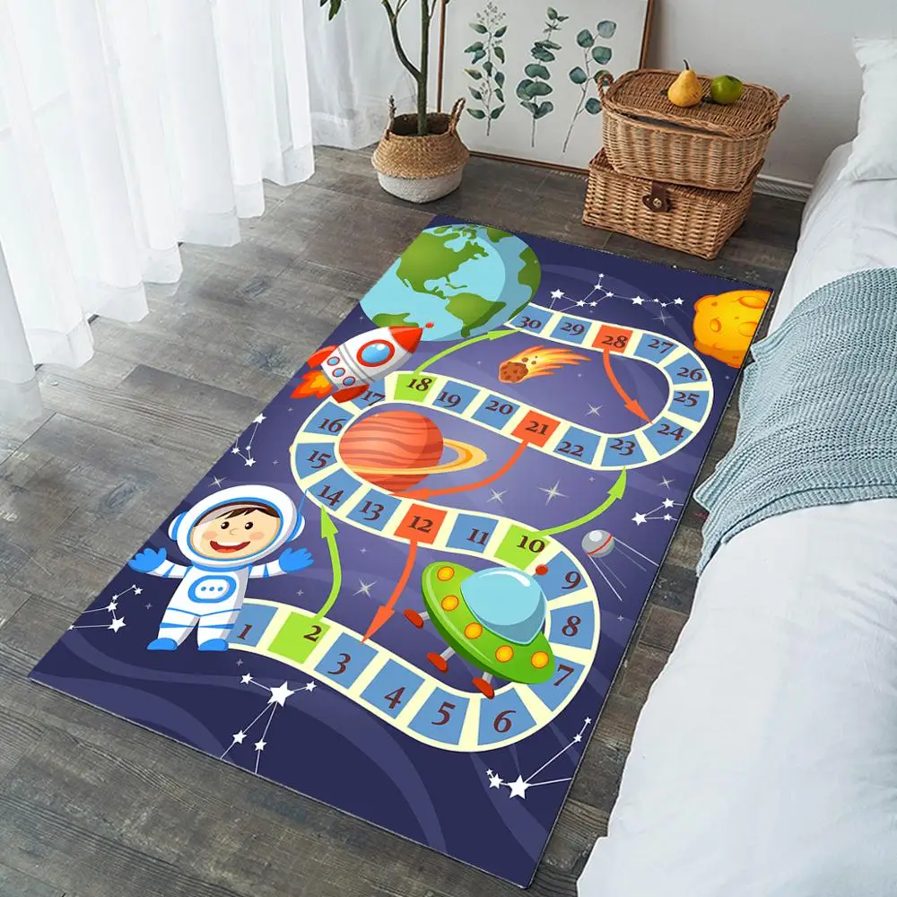 BeddingOutlet Cartoon Kids Play Mat Board Game Large Carpet for Living Room Cartoon Space Planet Rugs Maze Puzzle Funny Tapis