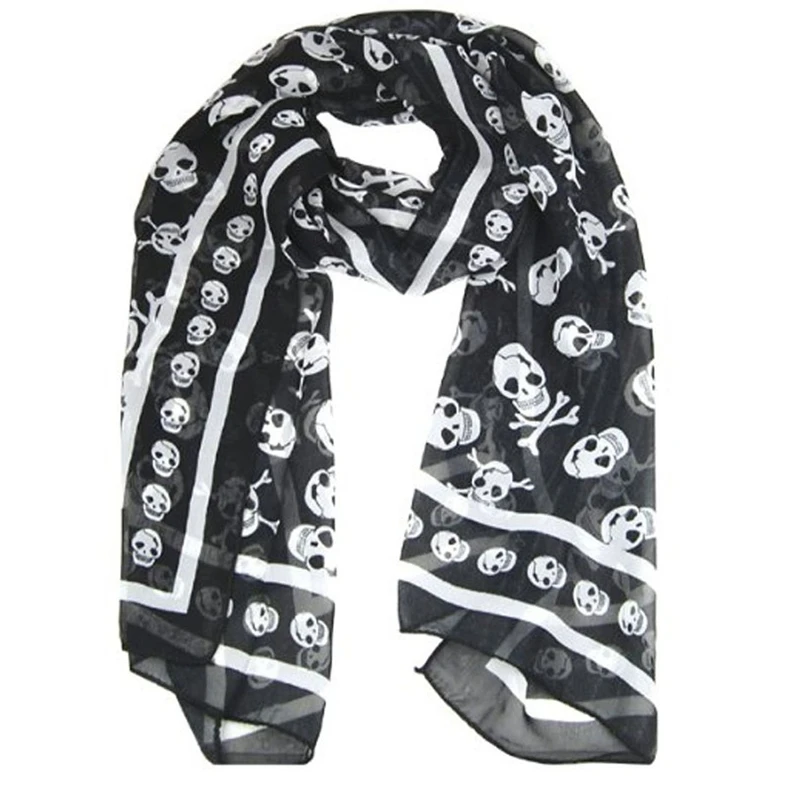 

Black Chiffon Silk Feeling Skull Print Fashion Long Scarf Shawl Scaf Wrap For Women