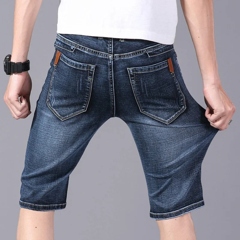 

EvaPosh 2021 Summer New Men's Denim Shorts Classic Black Blue Thin Section Fashion Slim Business Casual Jeans Shorts