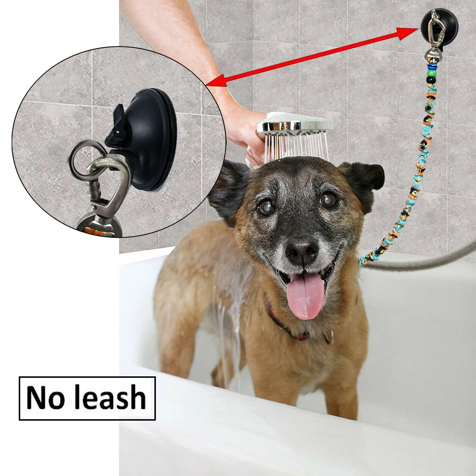 Suction Cup Hooks for Pet Tether Straps Leash Attaching Dog Bathing Restraint