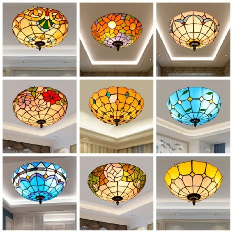 European Ceiling Lights stained glass Round Ceiling Lamp Asile Bedroom Corridor Balcony Kitchen Ceiling Lights