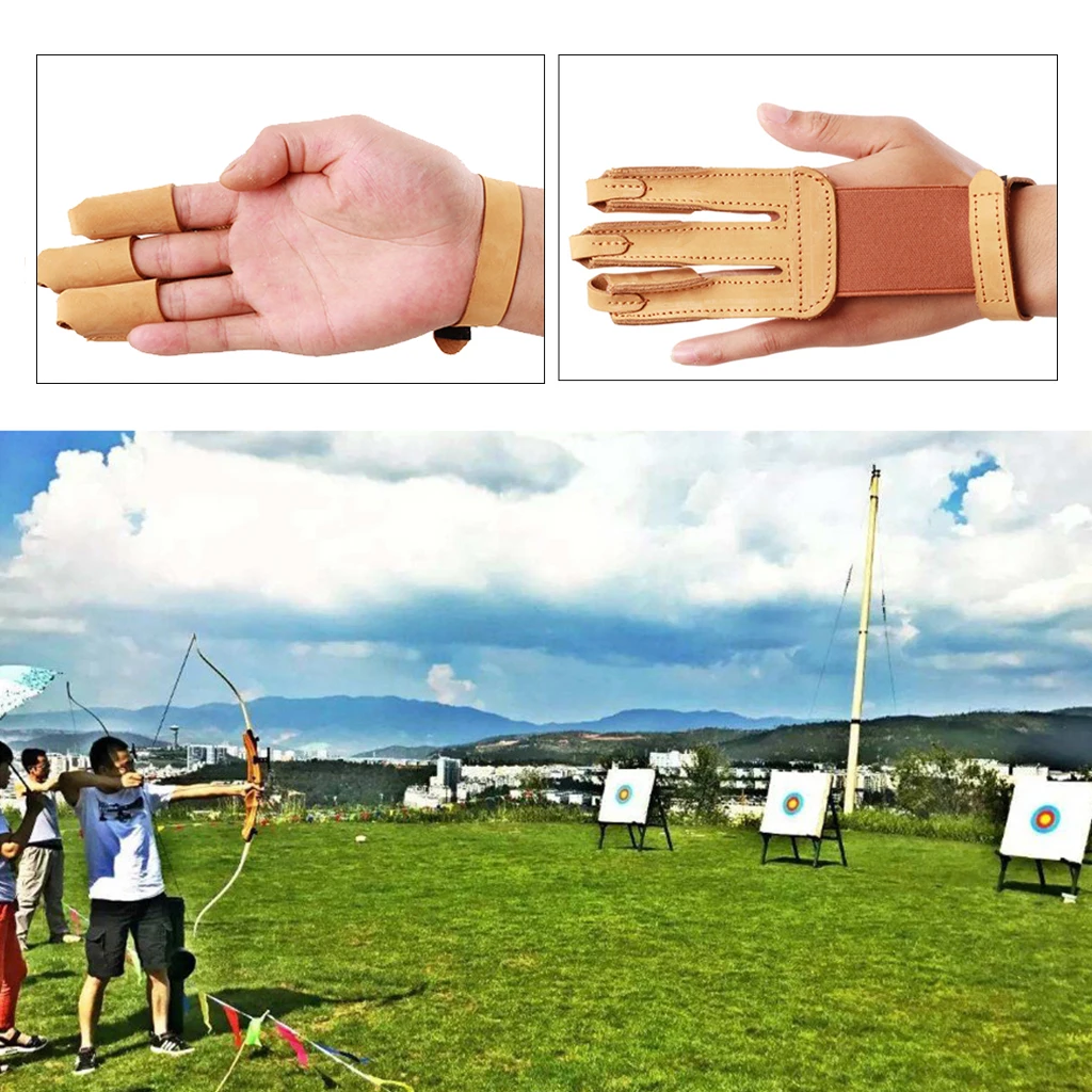 Single Archery 3 Finger Glove Protection Gear Leather Finger Guard Protector