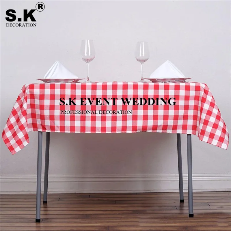 Good Looking Plaid Tablecloth Square Checkered Gingham Polyester Table Cloth For Wedding Event Decoration