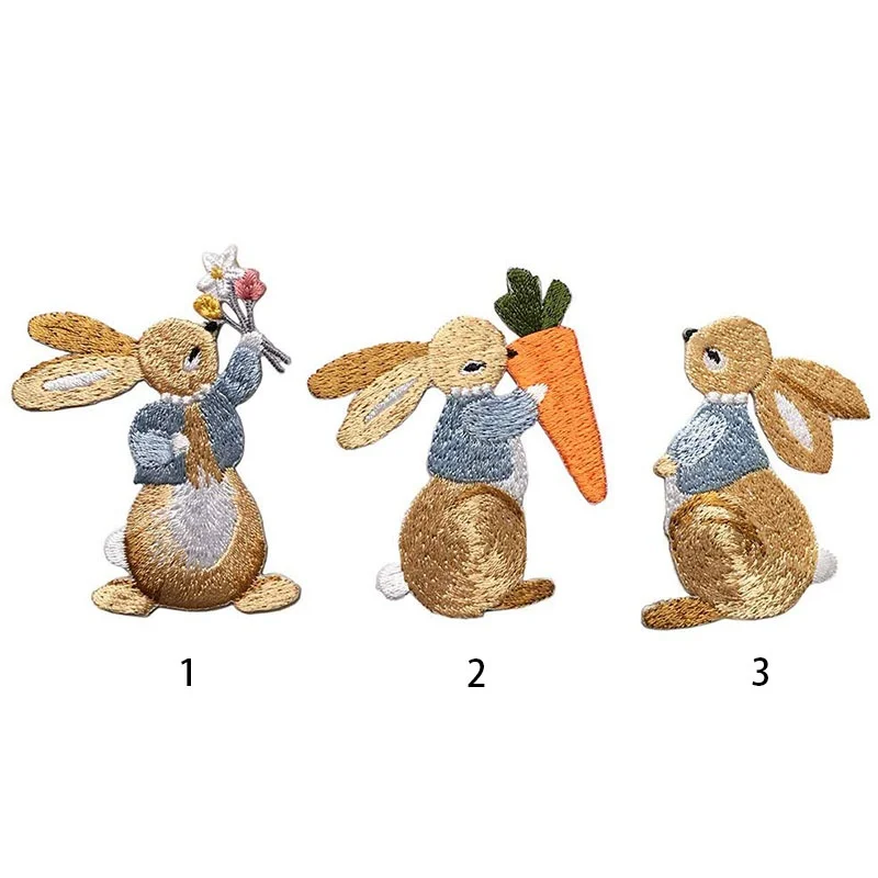 Embroidered Iron on Sew on Cute Rabbit Patches,Easter Bunny Appliques Perfect for Backpack Jackets Hats  Decor DIY Accessories