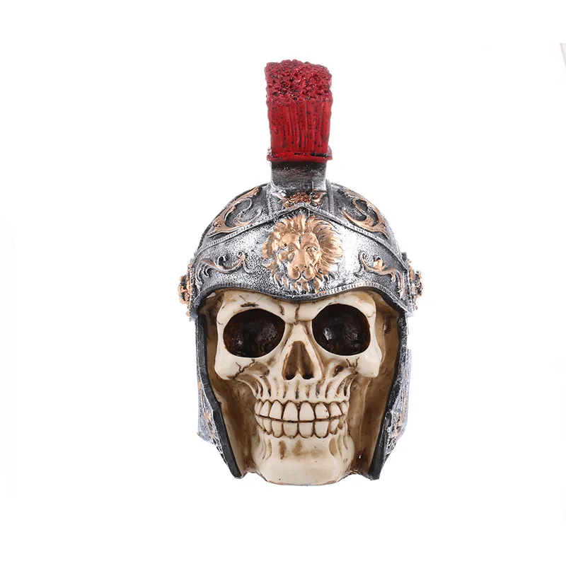 Moquerry Helmet Skull Armor Warrior Statues Skull Handicraft Resin Human Skulls Head Sculptures Home Decoration Halloween