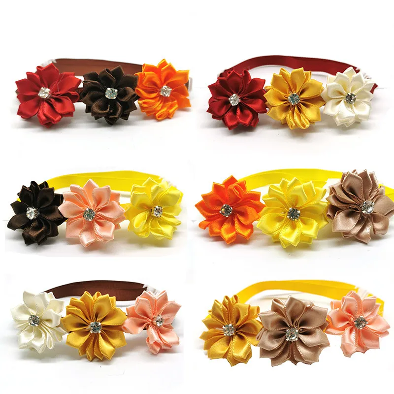 

50pcs Thanksgiving Pet Flower Bow Tie Collars for Pets Dog Cat Grooming Accessories Flowers Collars for Pets