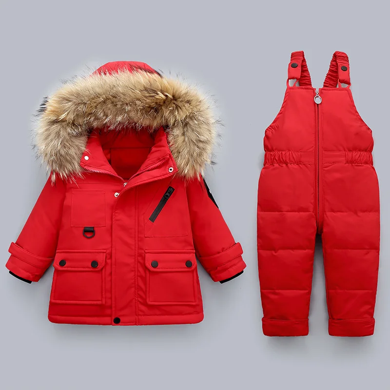 -30 Winter warm down jacket Jumpsuit Baby Boys Girl Clothes children Clothing Set 2pcs Toddler Thick Overalls Snowsuit 1-5 years