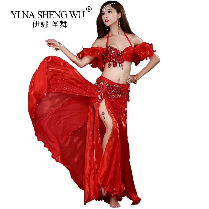 Conjunto de trajes para dança do ventre feminino, fantasia oriental, para performance em palco, sutiã, cinto, roupas de dança do ventre, peças