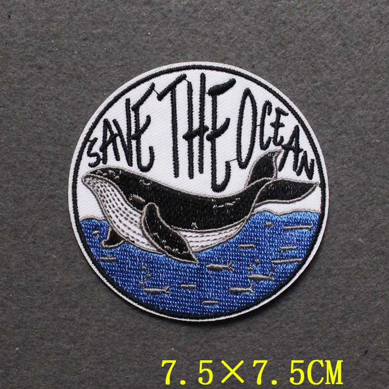 Iron On Patch Whale Patches On Clothes Sea Wave Patch Natural Clothing Stripes Van Gogh Patch Embroidered Patches For Clothing